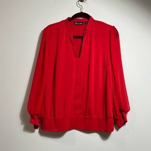 7th Avenue Design Company Red Top Pullover Sheer Long Sleeves Career Party Fun